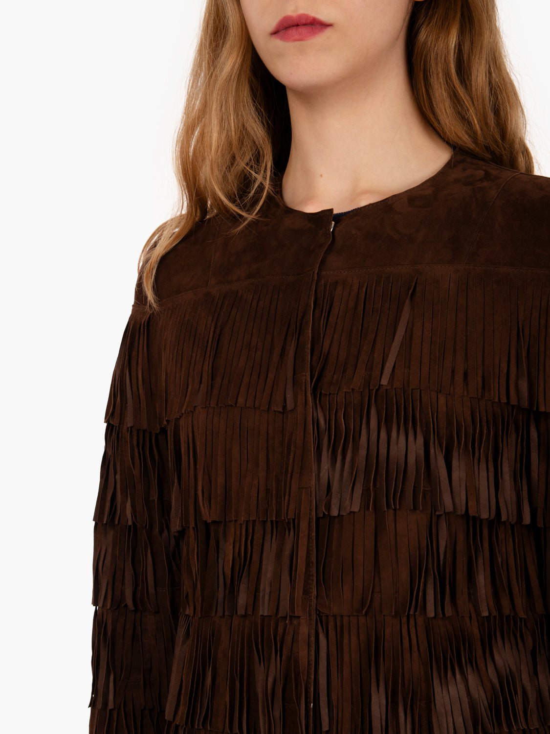 Giacca sfrangiata in suede moro