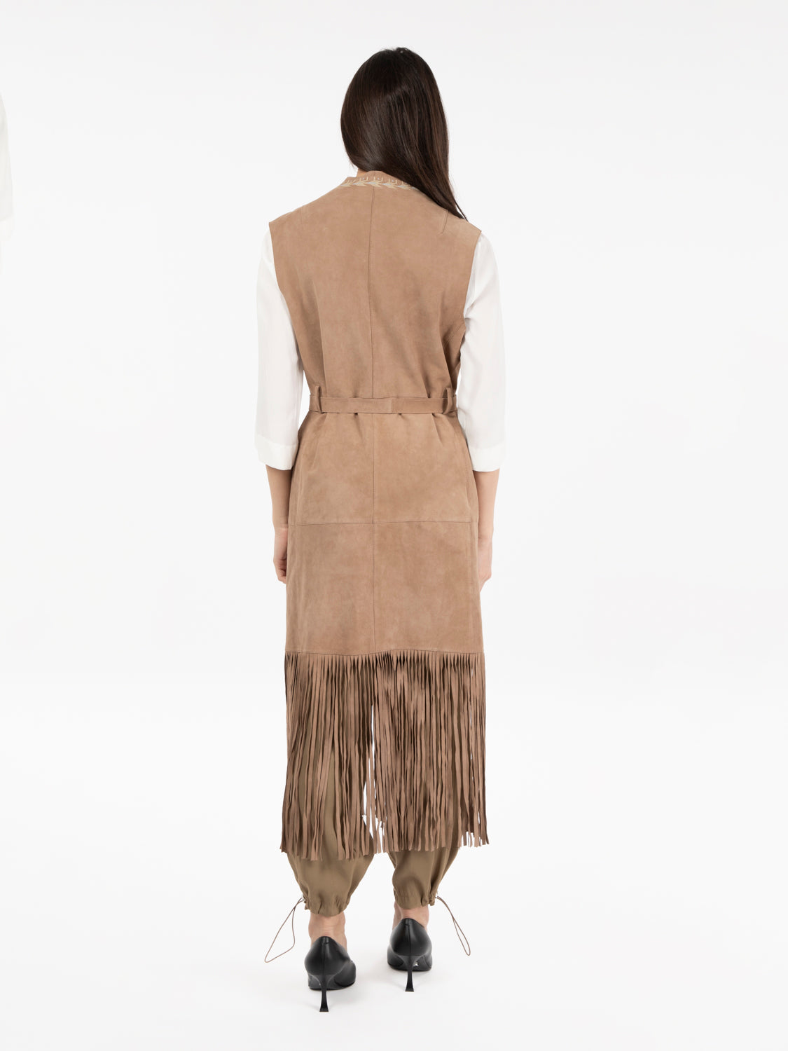 Taupe fringed suede vest