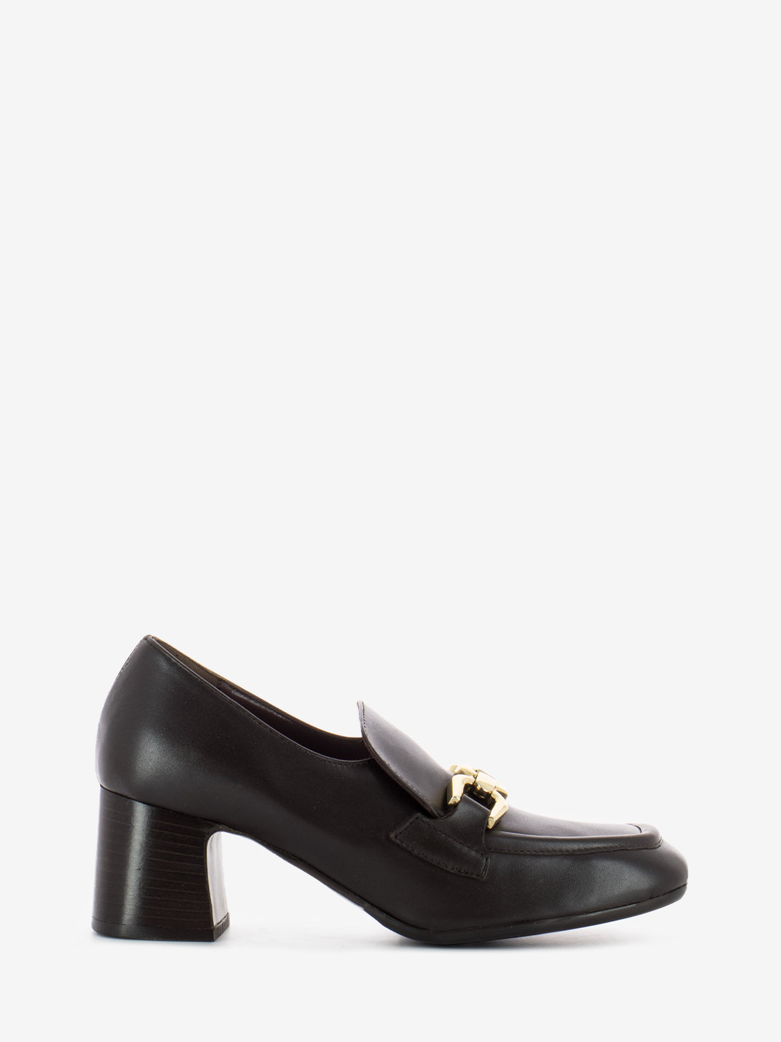 Mocassino in pelle con catena oro / marrone