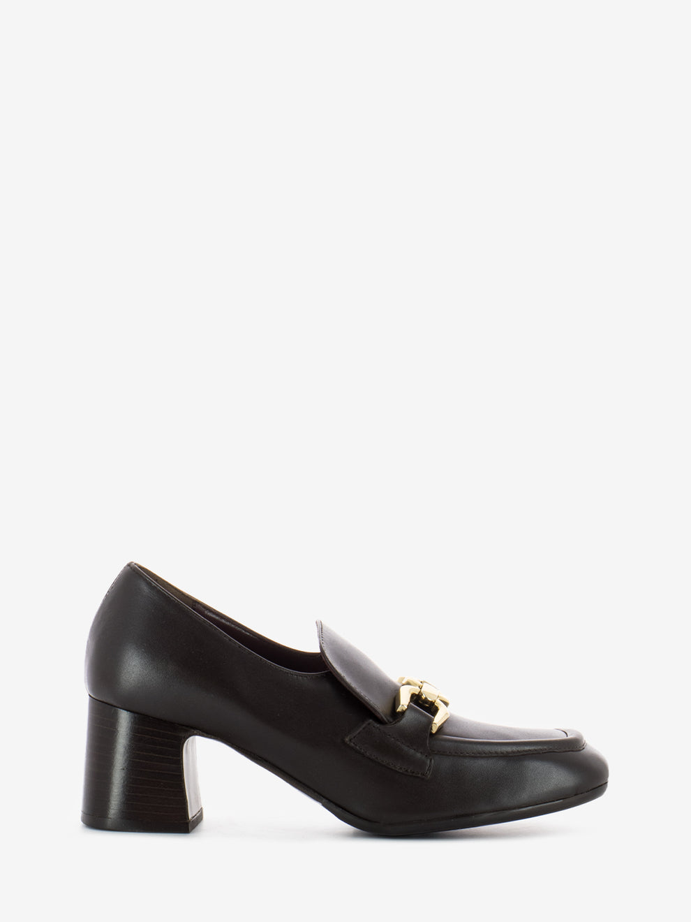 Mocassino in pelle con catena oro / marrone