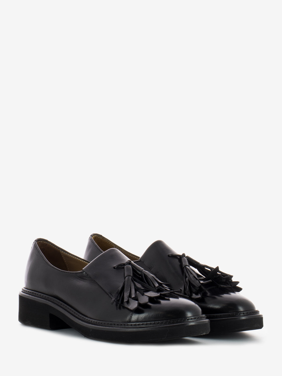 Black fringe and tassel shoe