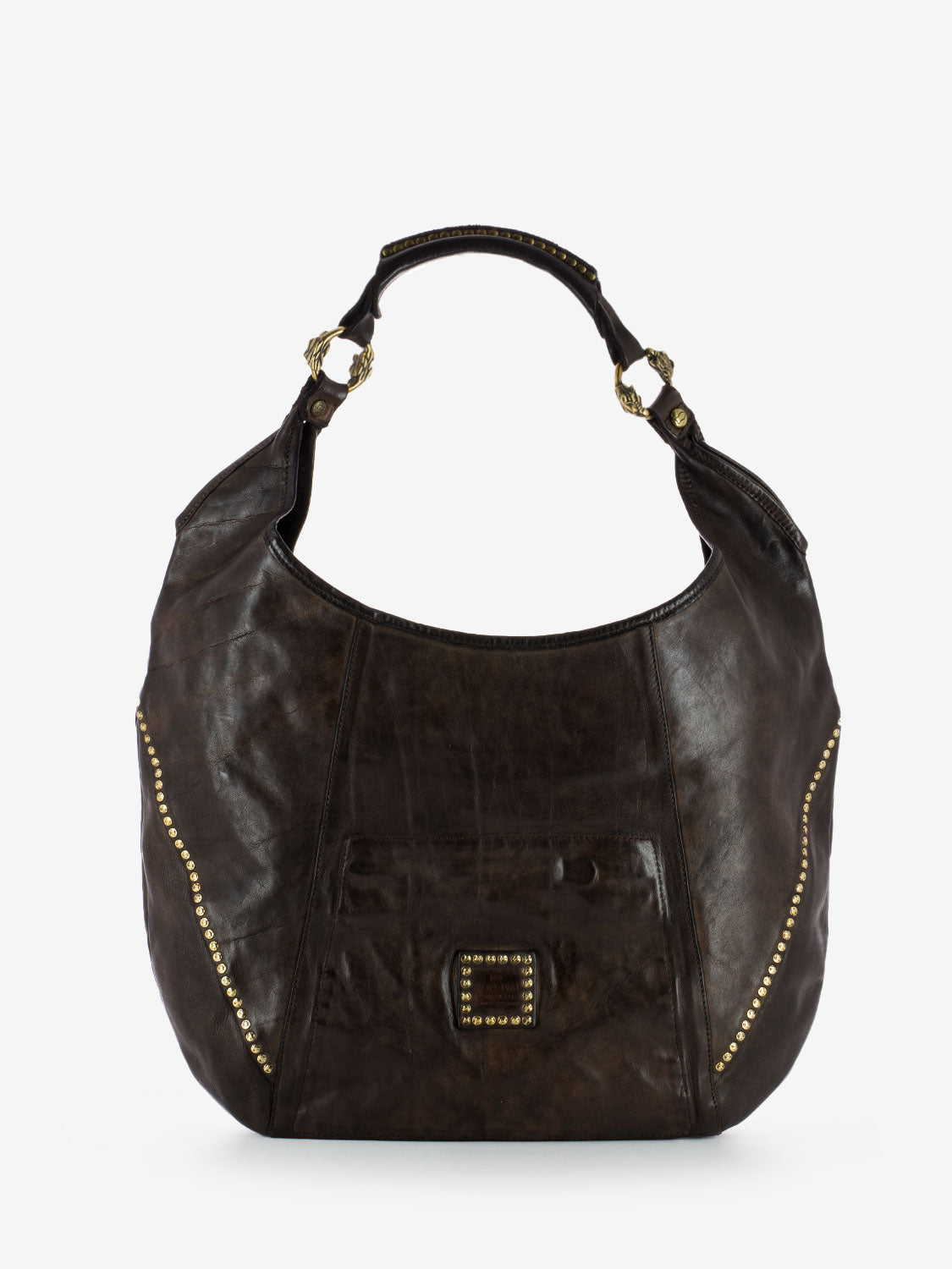 Medium shoulder bag with rivets dark brown