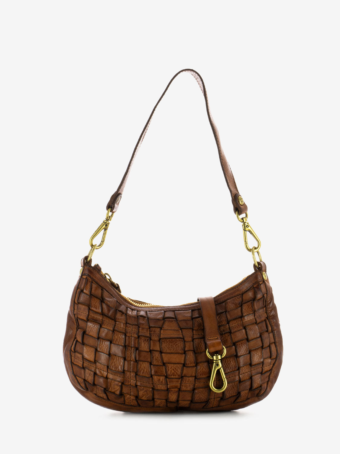 Cognac cowhide woven bag