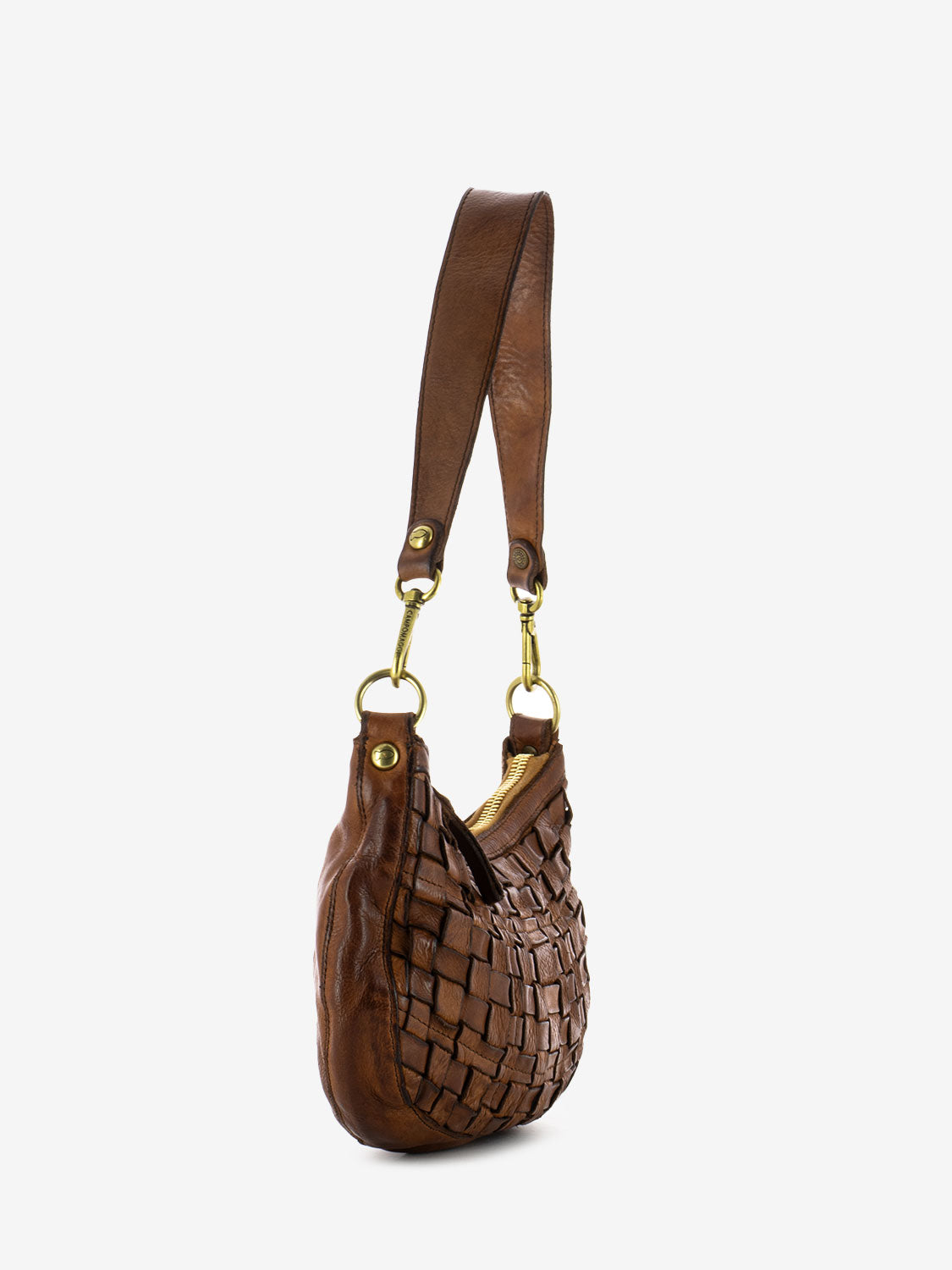Cognac cowhide woven bag