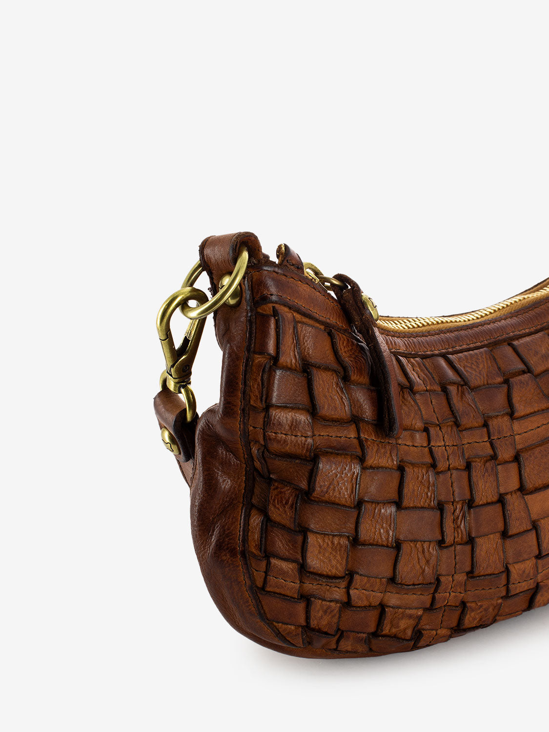 Cognac cowhide woven bag