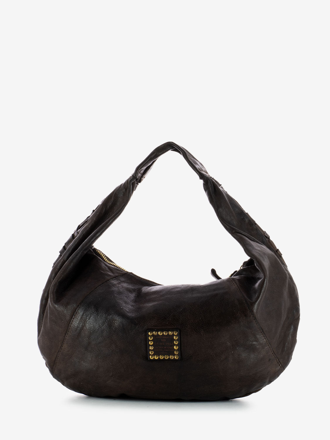 Dark brown woven leather one shoulder bag