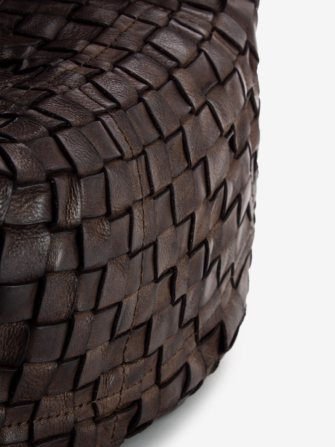 Dark brown woven leather one shoulder bag