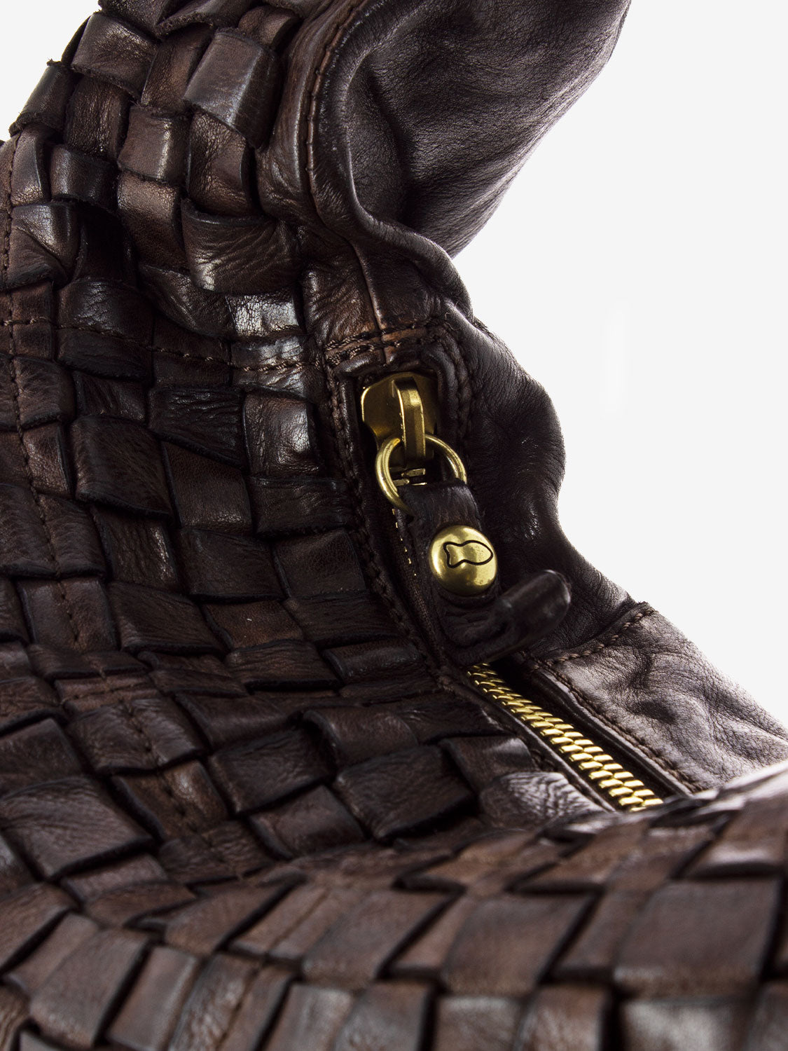 Dark brown woven leather one shoulder bag