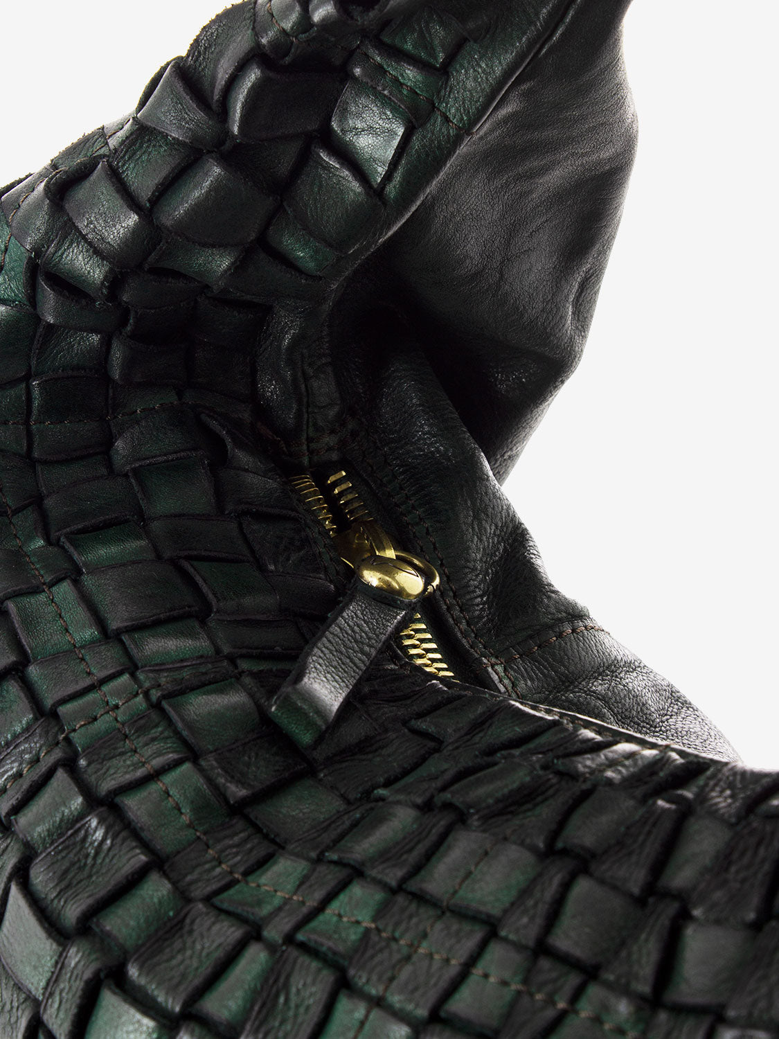 Bottle Green Woven Leather One Shoulder Bag