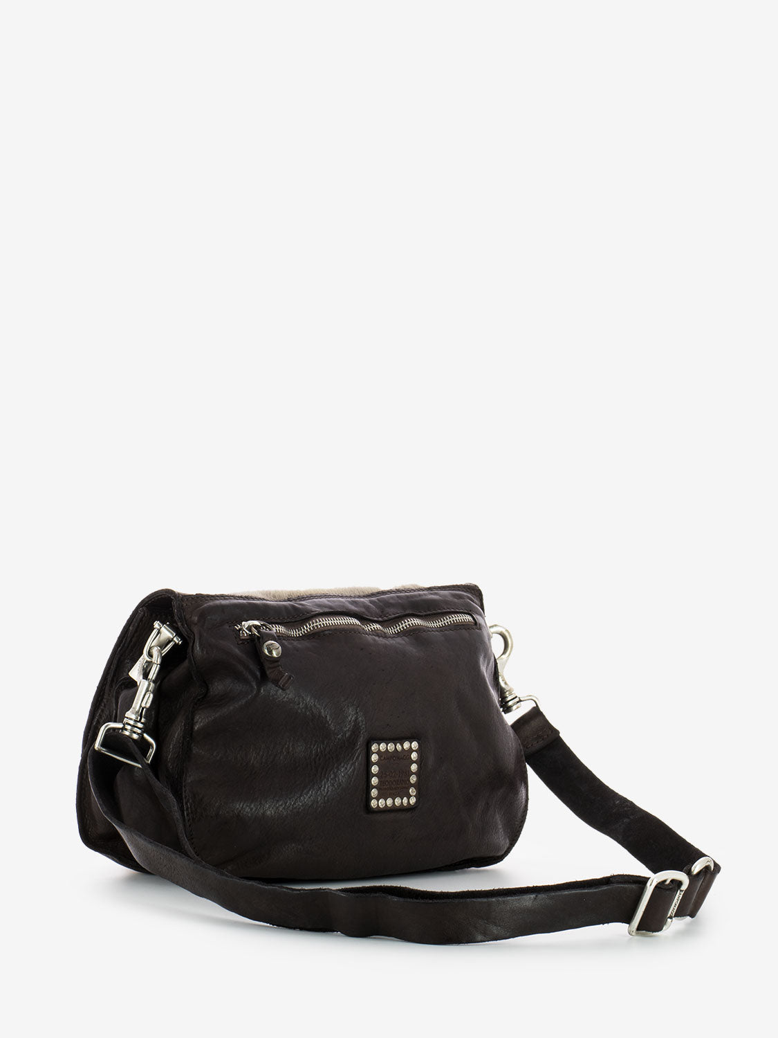 One shoulder bag in leather and pony skin beige / dark brown