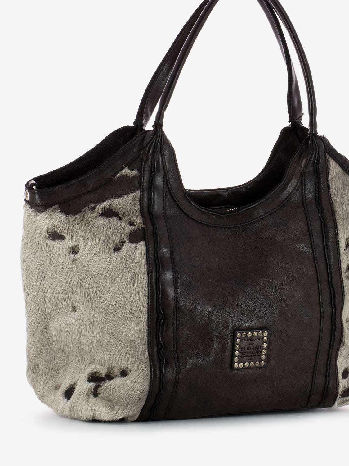 Beige / dark brown pony shopper