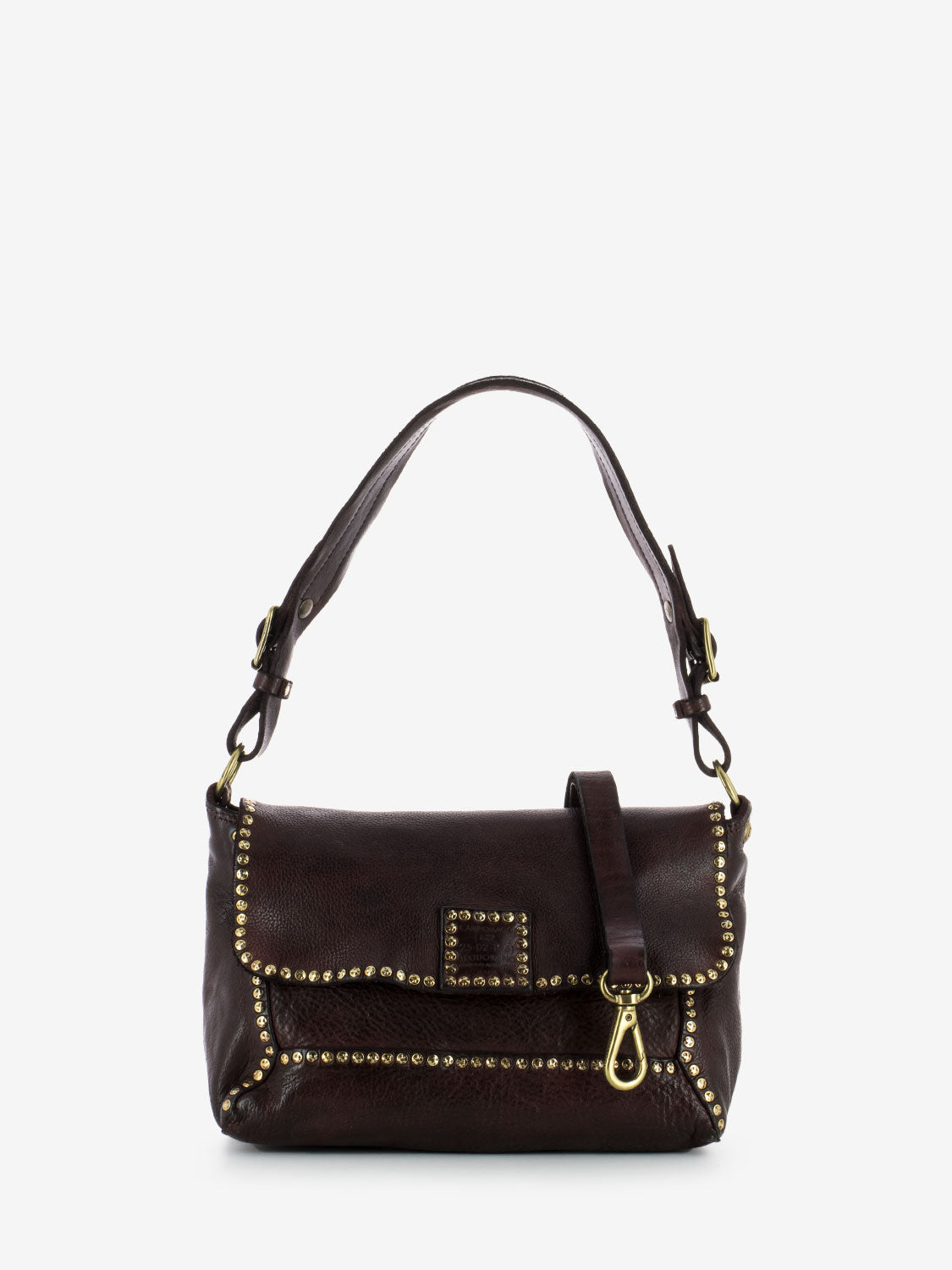 Shoulder bag with burgundy studs