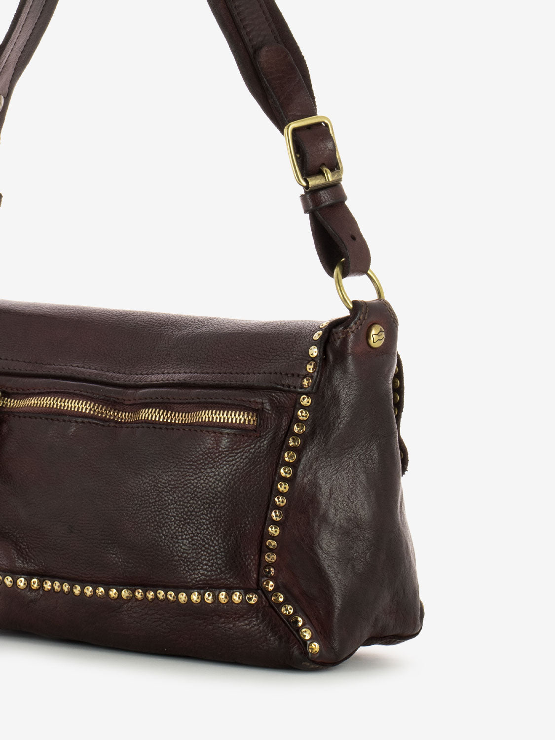 Shoulder bag with burgundy studs