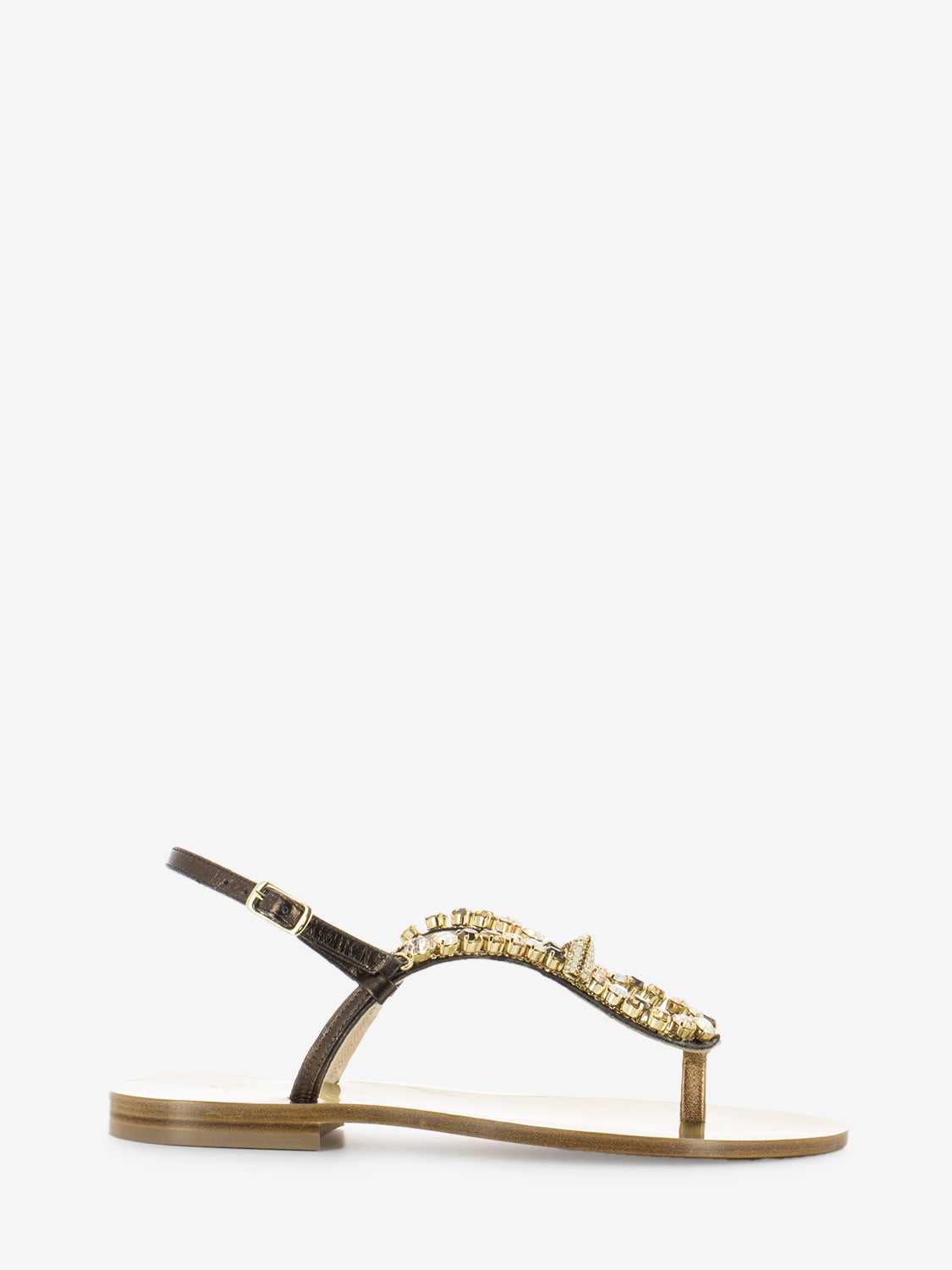 Sandali in pelle bronzo con applicazione pietre