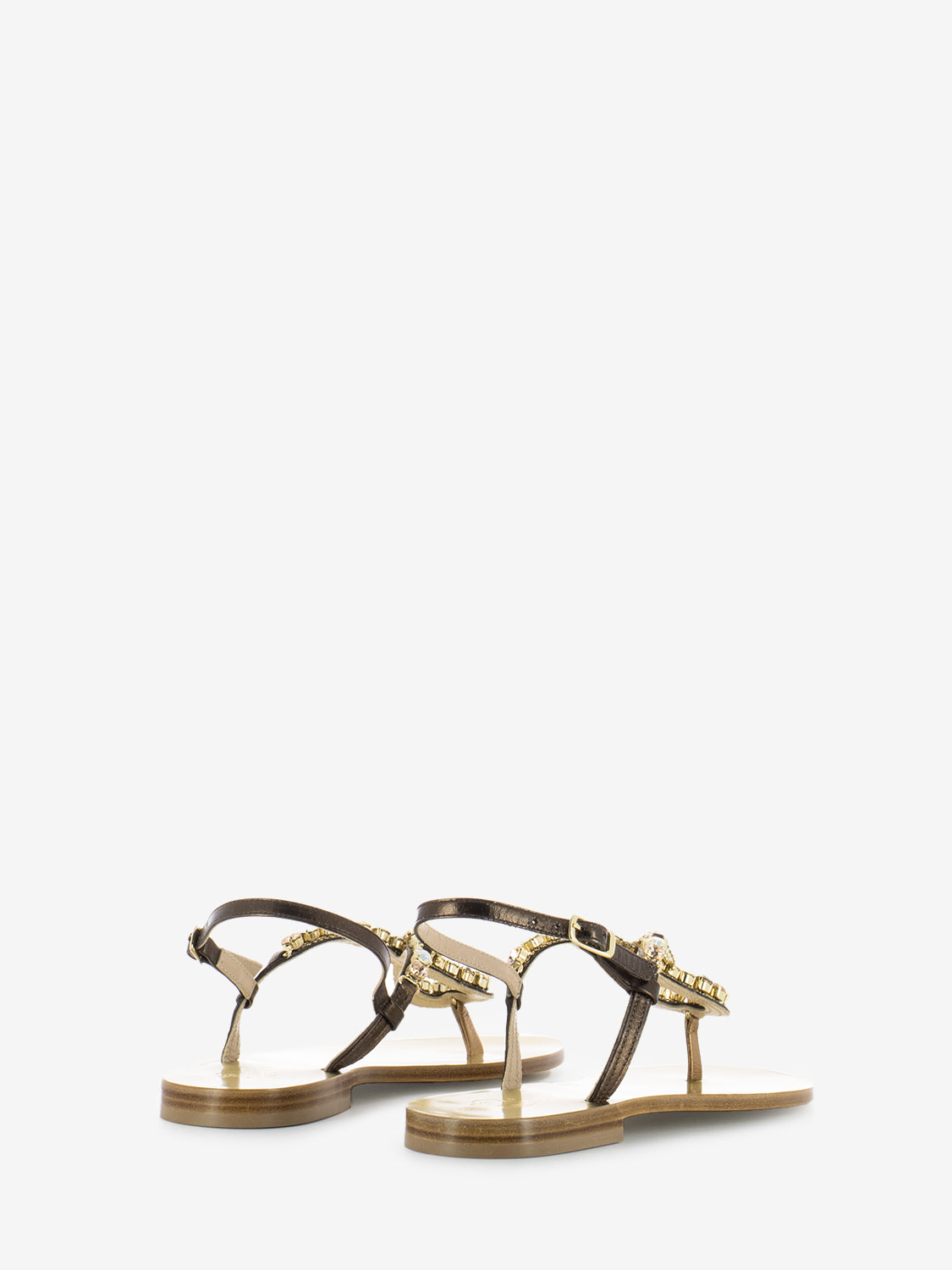 Sandali in pelle bronzo con applicazione pietre
