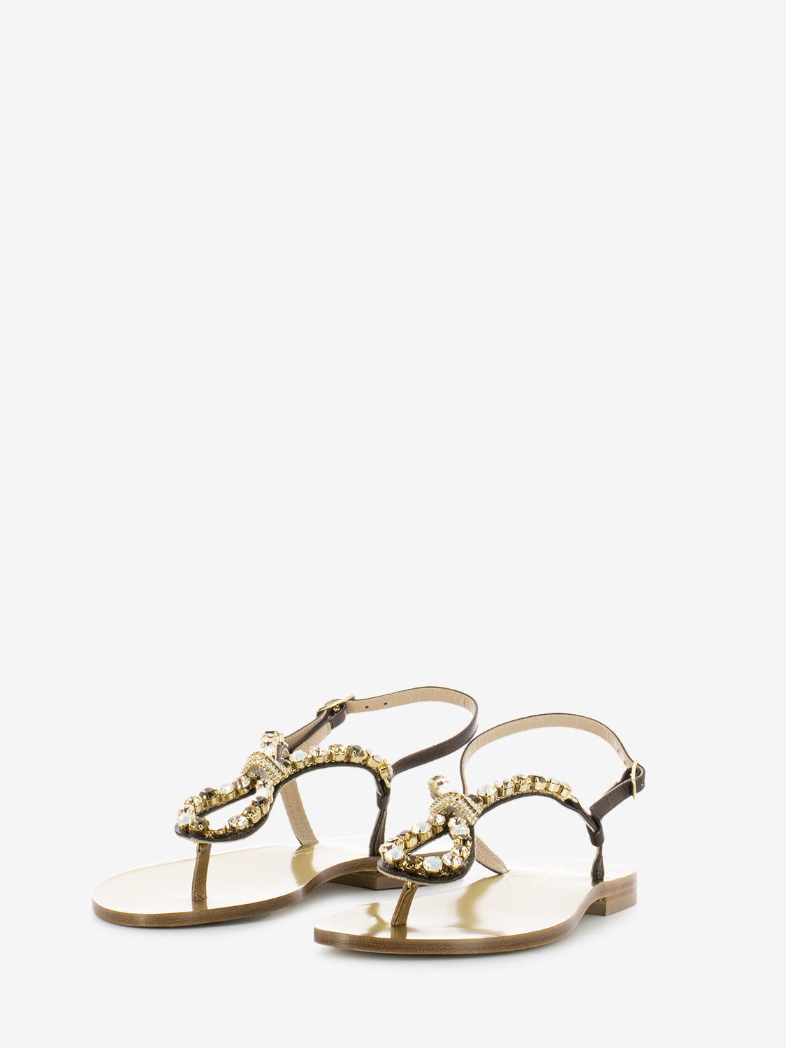Sandali in pelle bronzo con applicazione pietre
