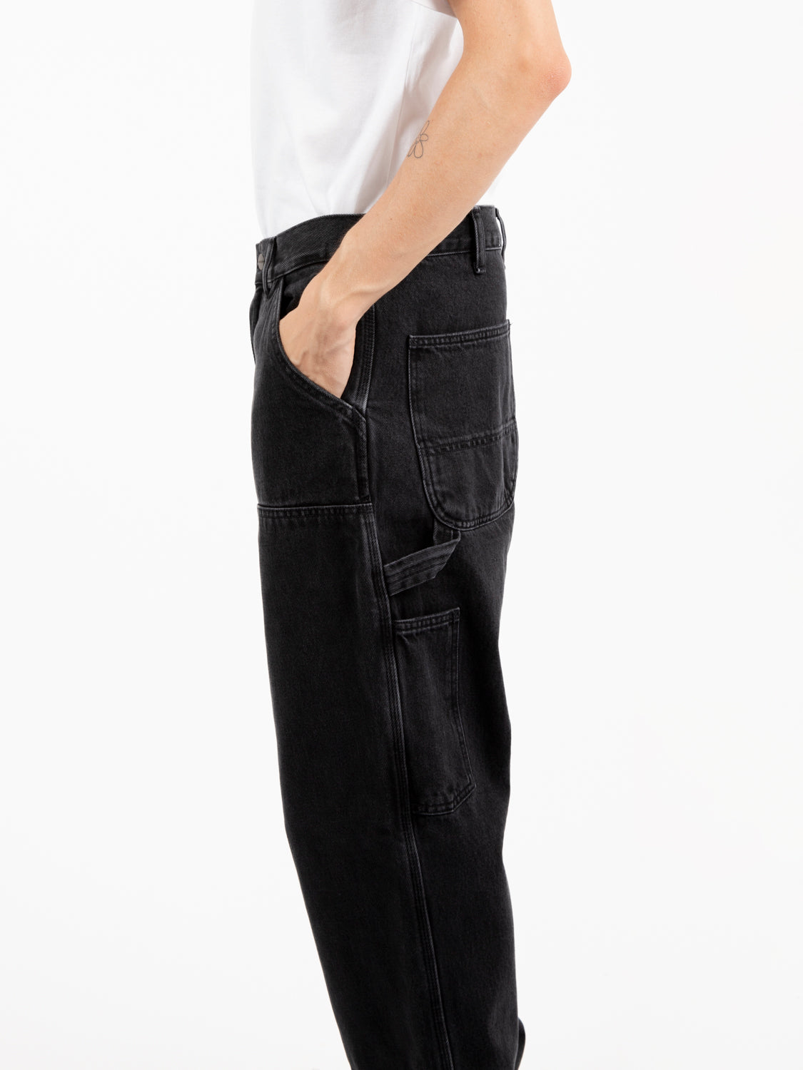 Double knee pant black stone washed