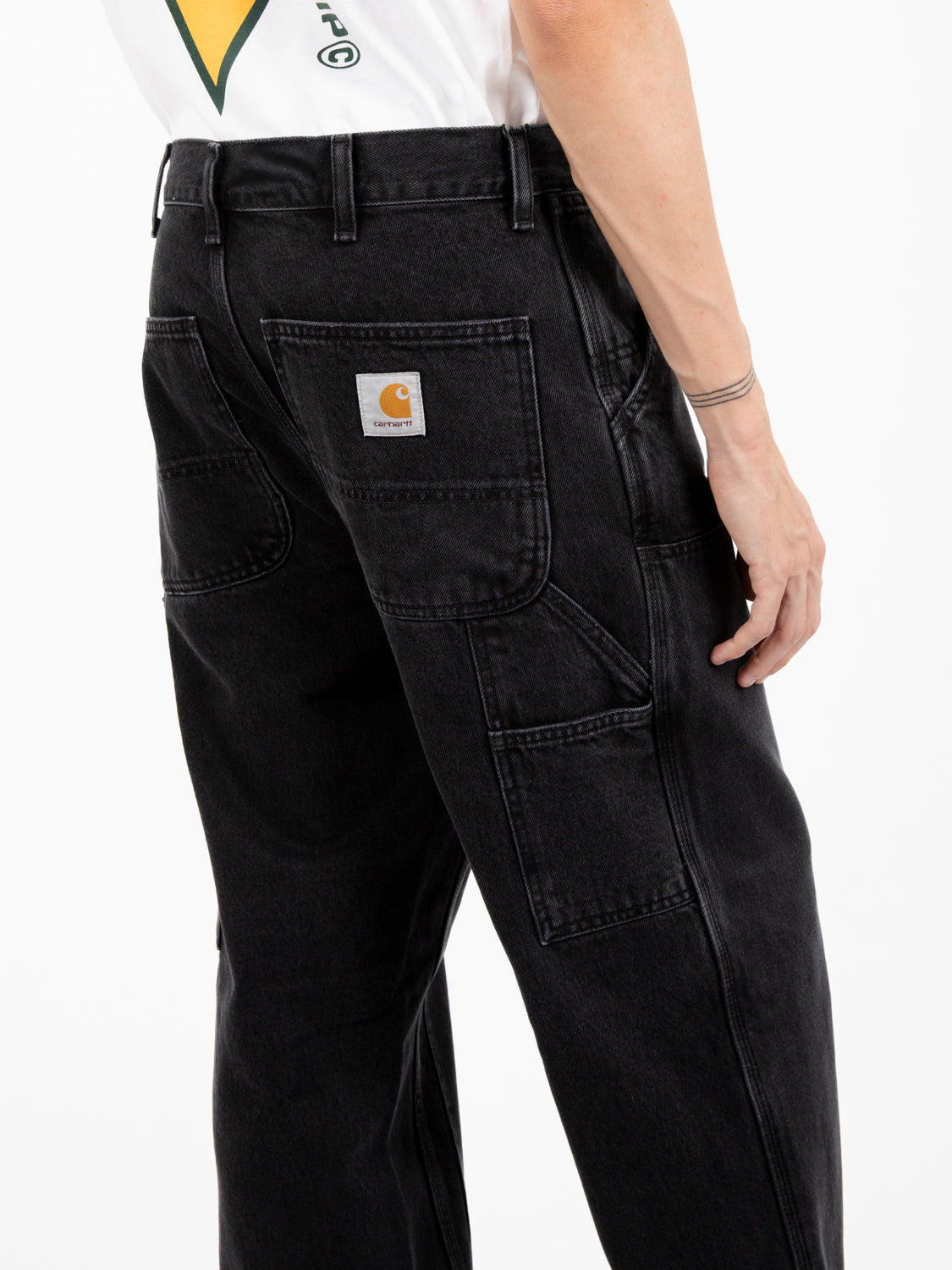 Double knee pant black stone washed