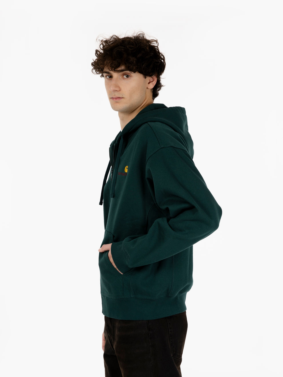 Hooded American Script jacket dark fir