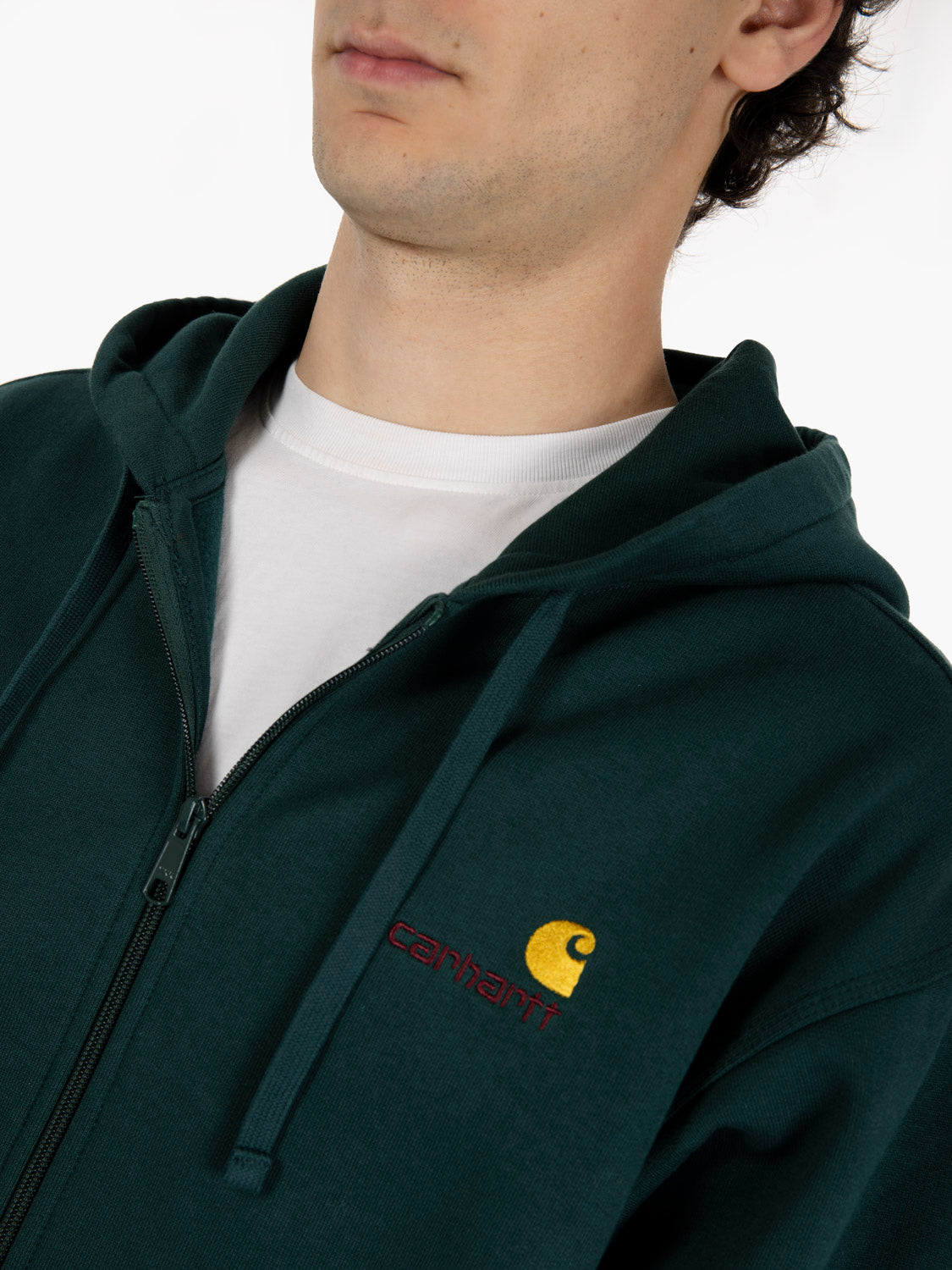 Hooded American Script jacket dark fir