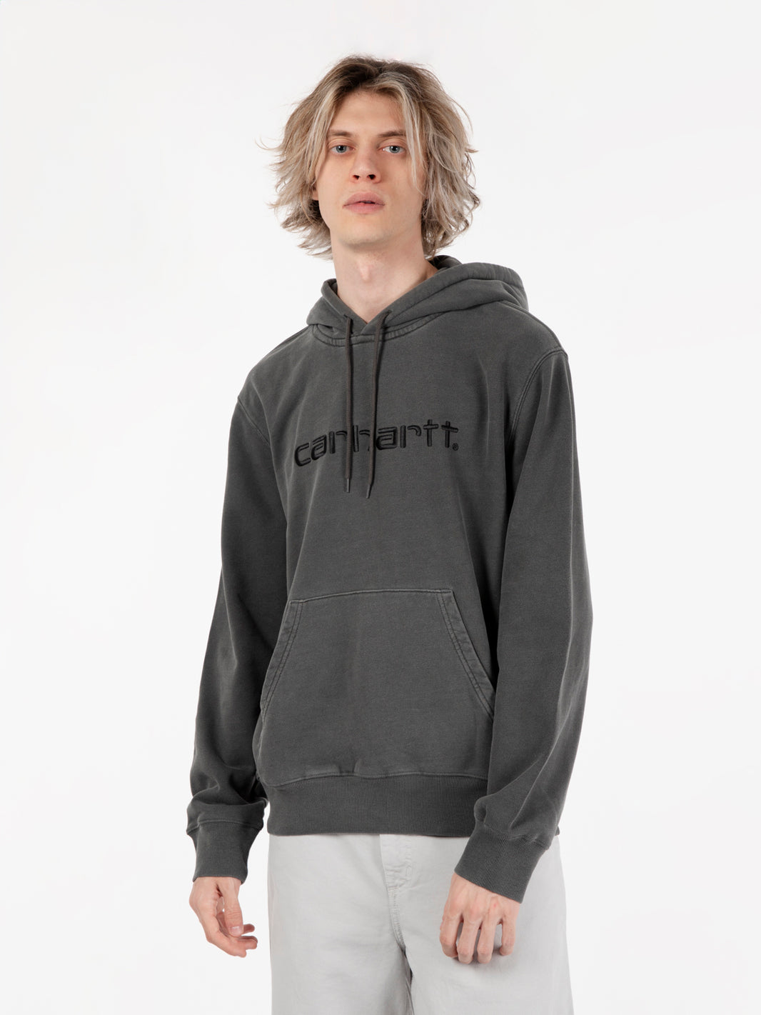 Hooded Duster sweat black garment dyed