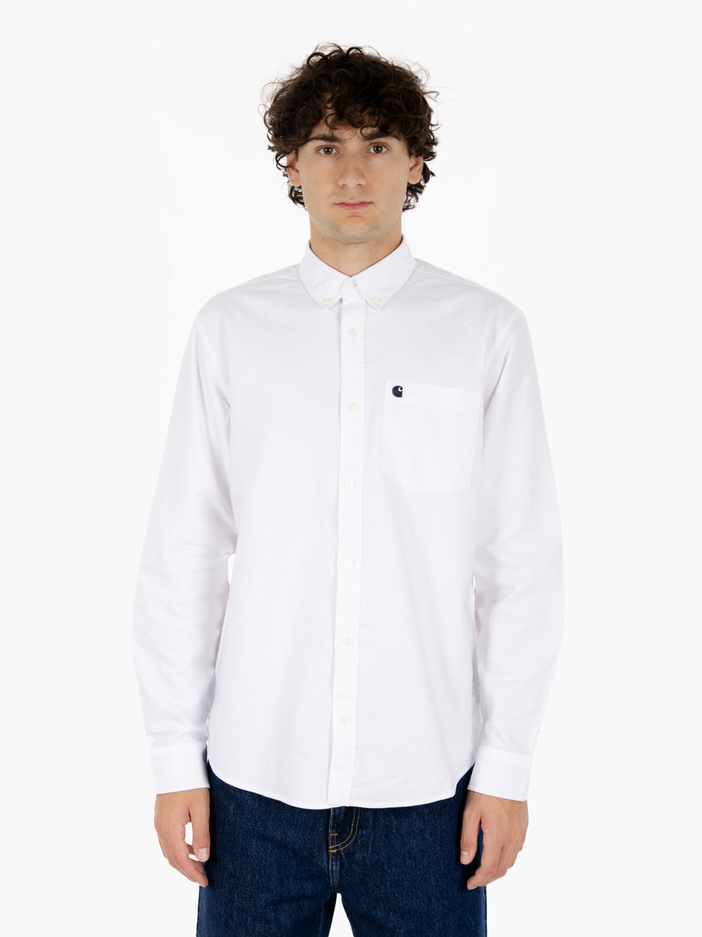 L/S C-Logo Shirt white / dark navy
