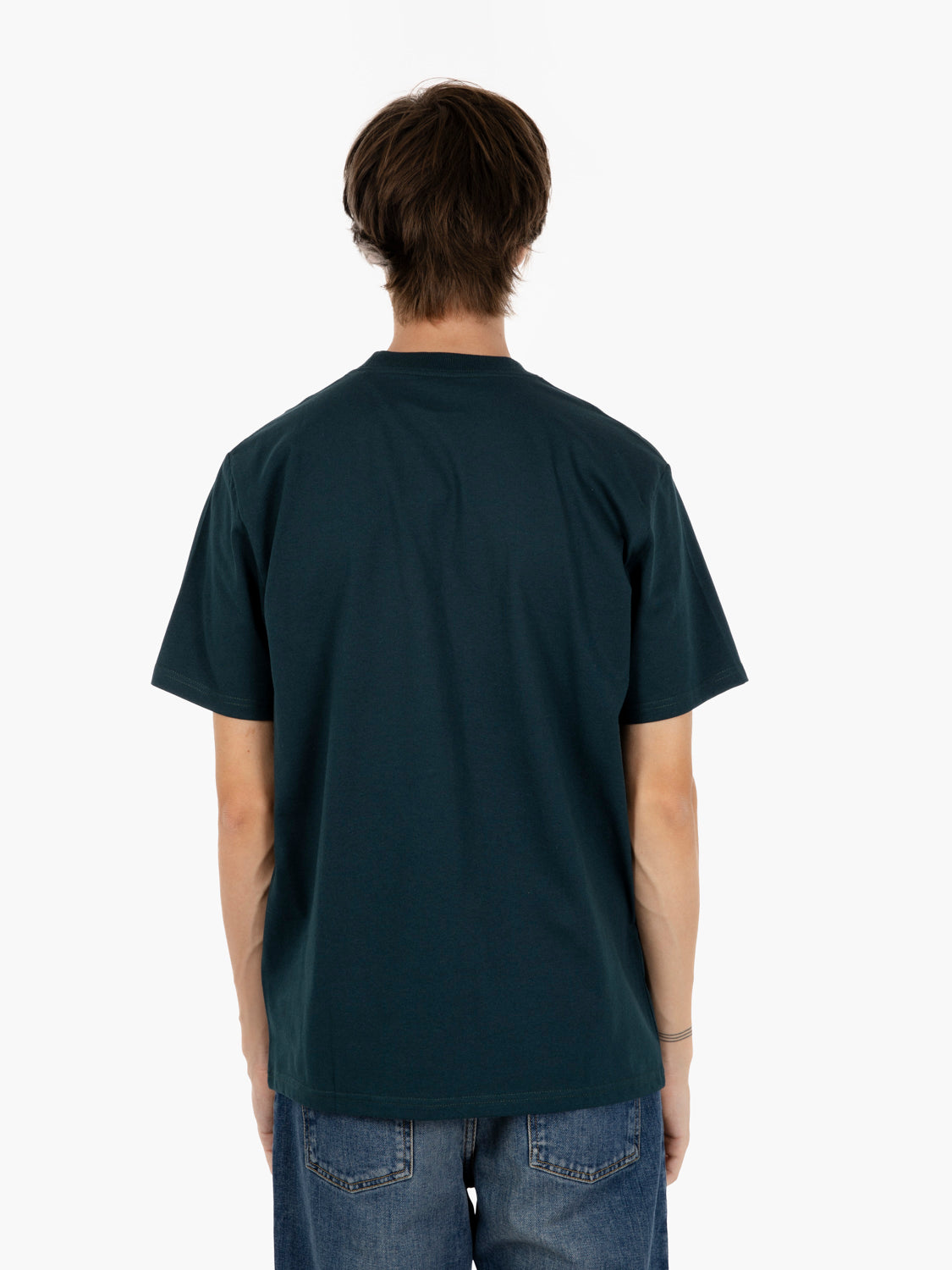 S/S University script t-shirt deep lagoon / white