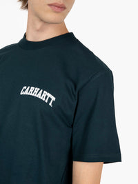 S/S University script t-shirt deep lagoon / white