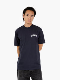 S/S University Script t-shirt deep night / white