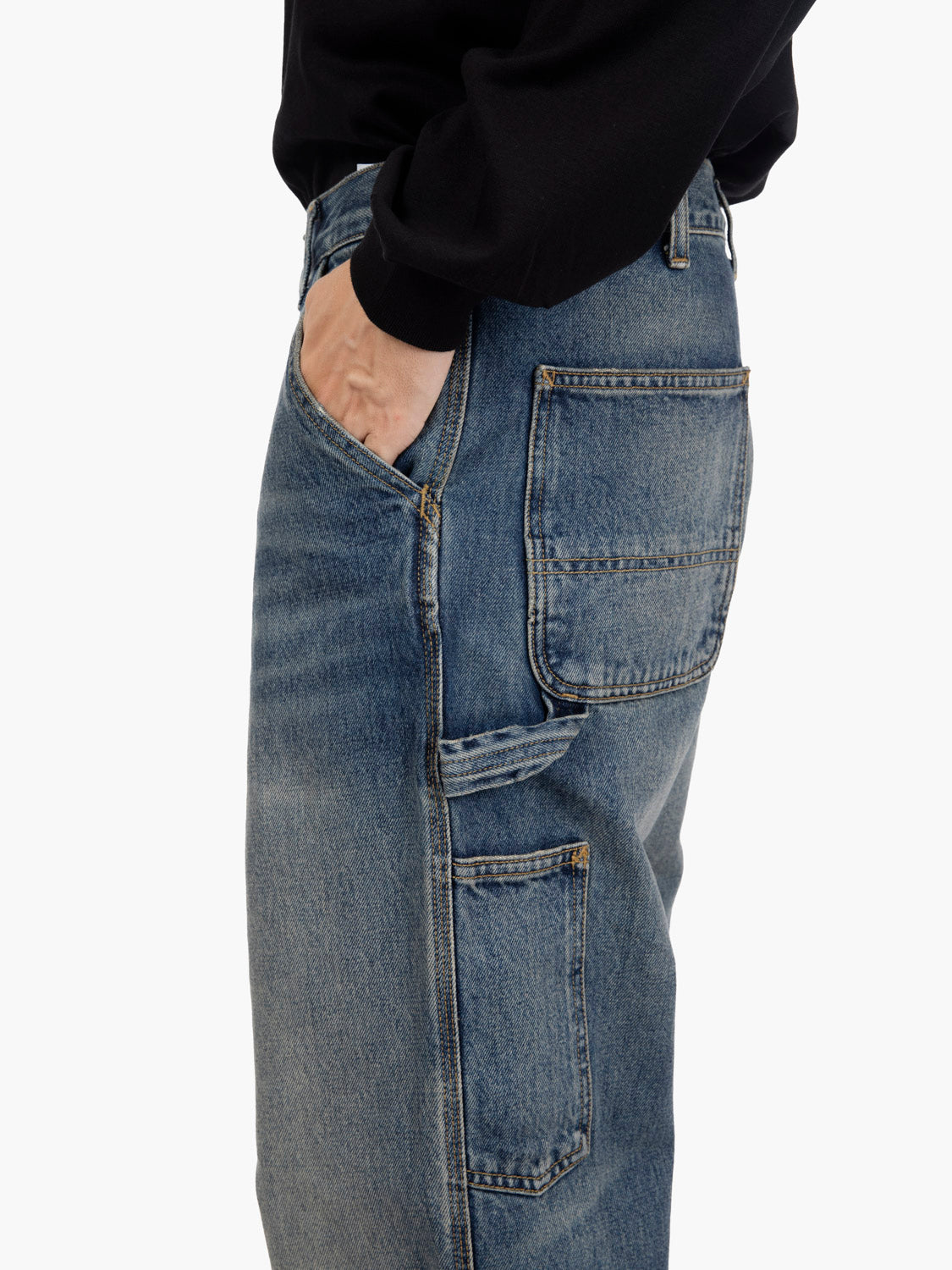 Single knee pant blue worn used wash