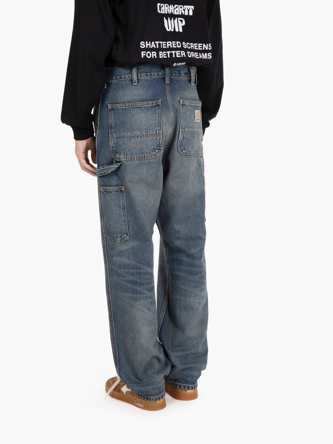 Single knee pant blue worn used wash