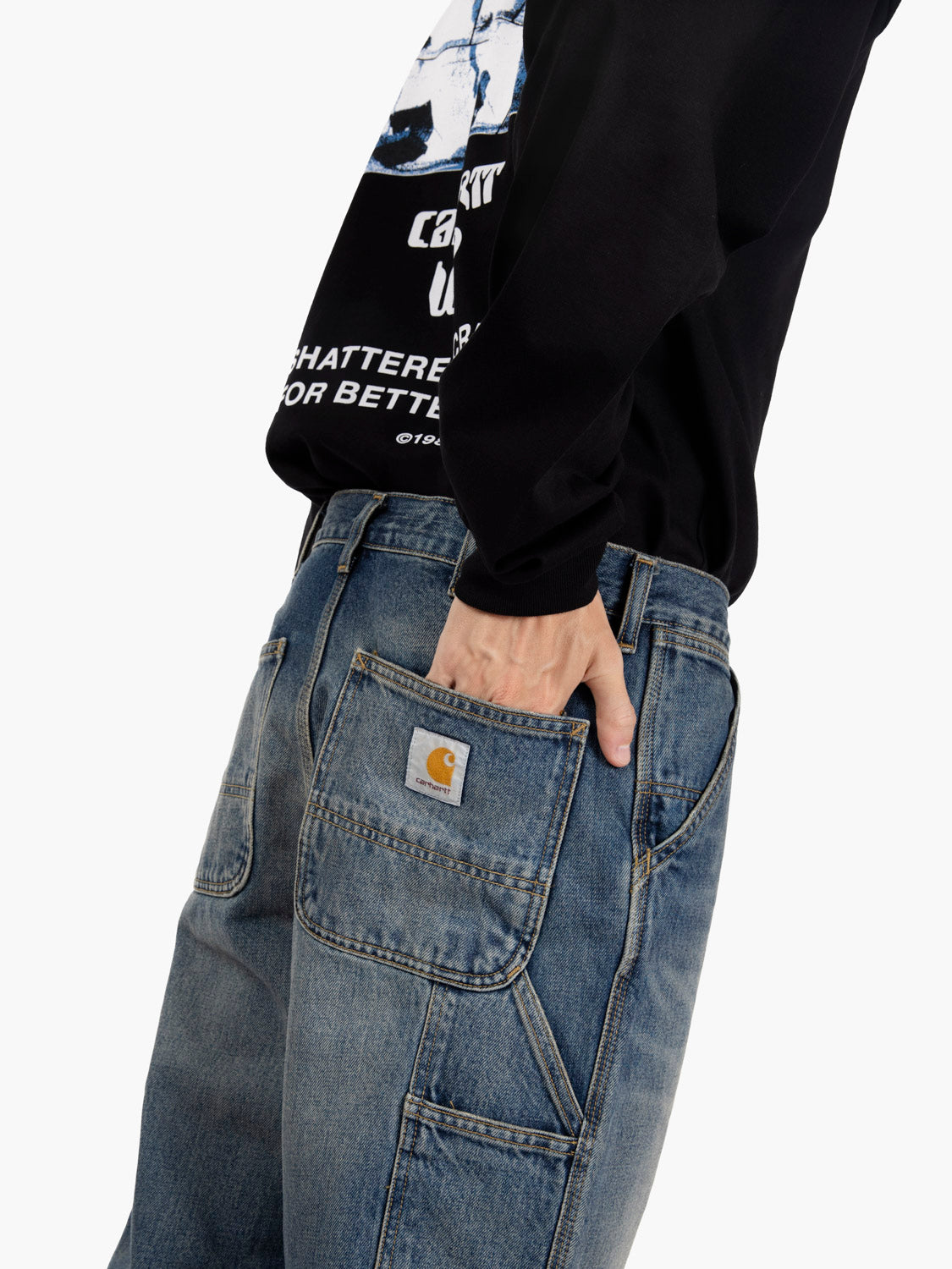 Single knee pant blue worn used wash