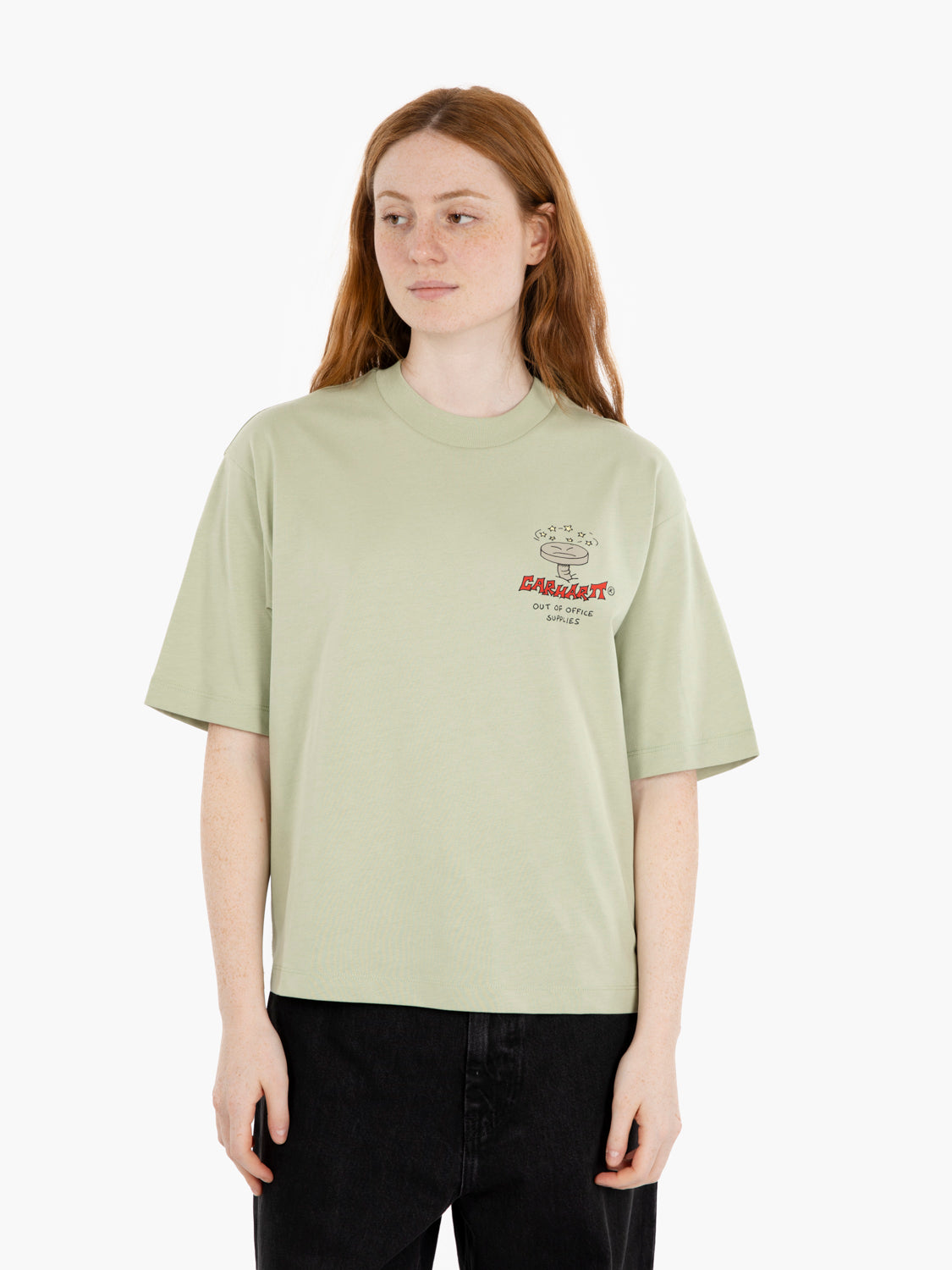 W S/S S Office Supplies T-shirt pale olive