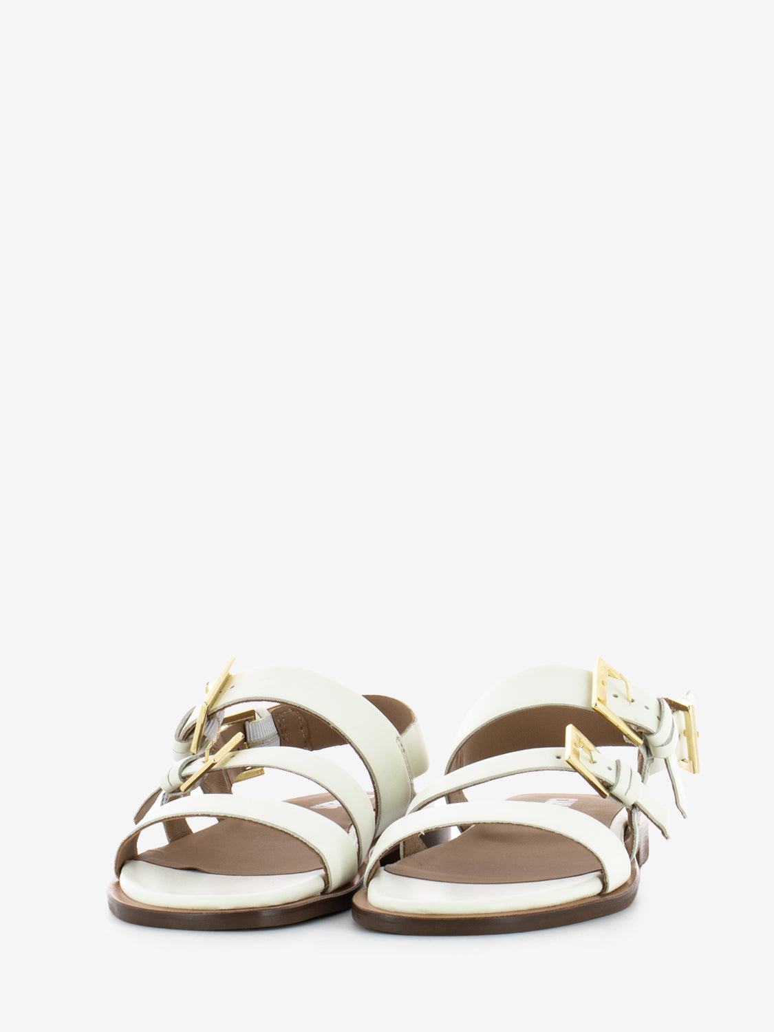 Sandalo con fibbie in pelle talco