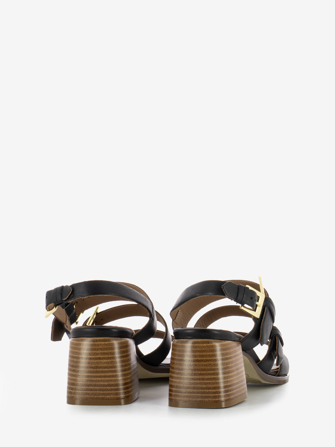 Sandalo tacco con fibbie in pelle nero