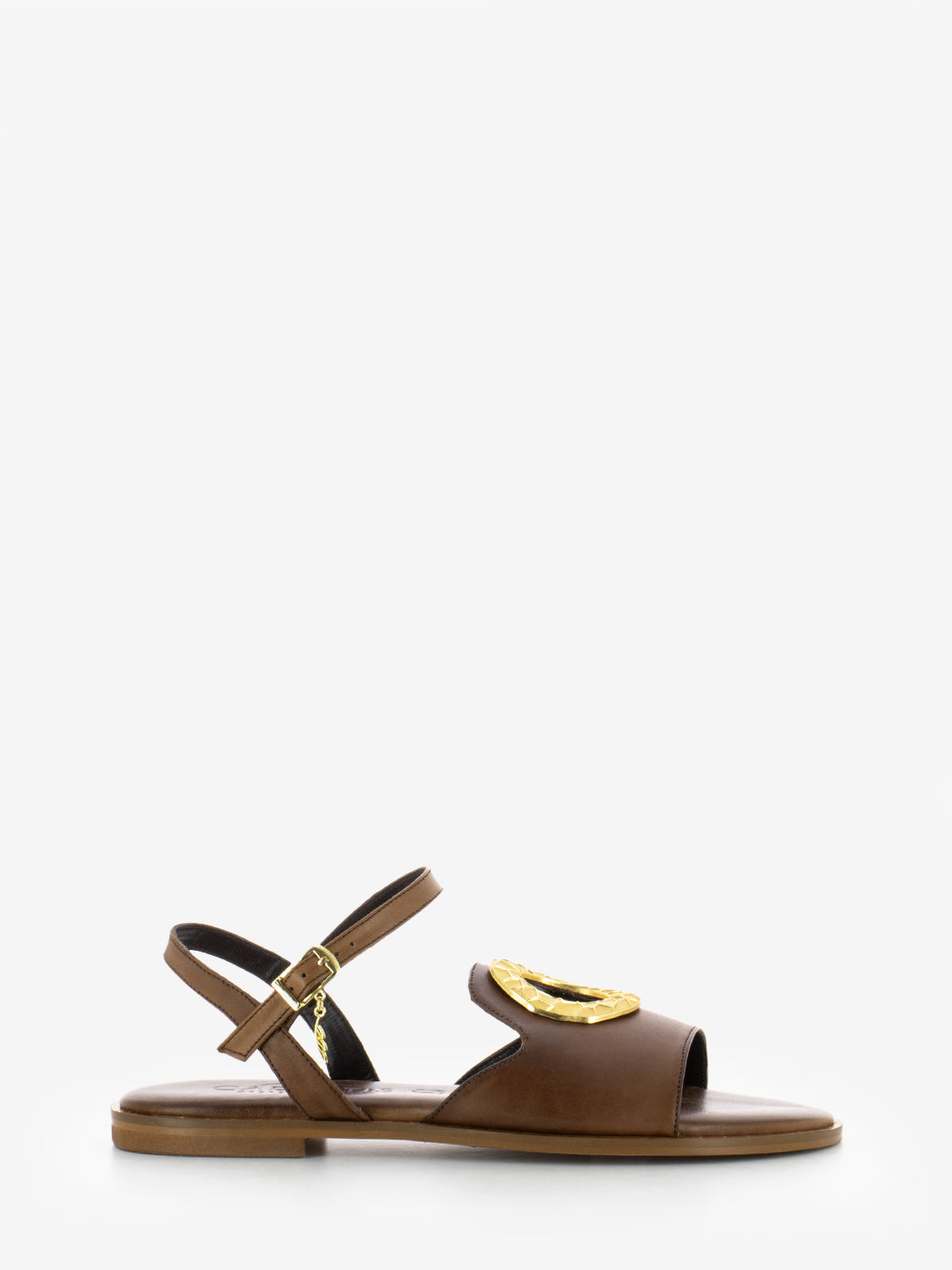 Brown leather sandals with accessory