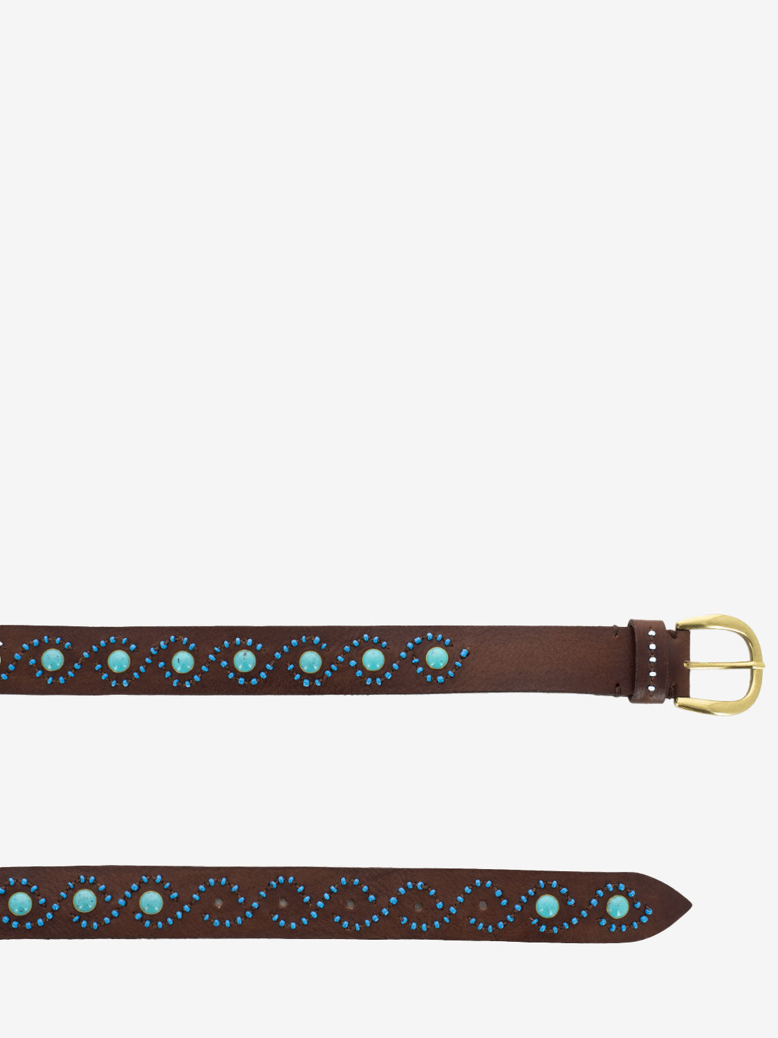 Leather belt with blue / dark brown stones