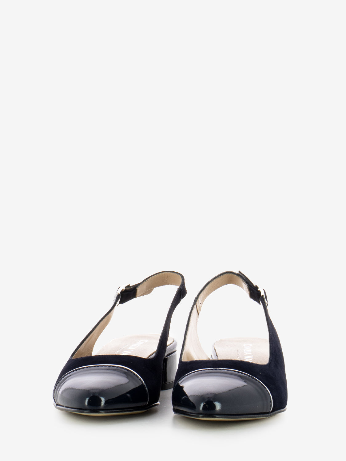 Chanel a punta dettaglio laminato blu / argento