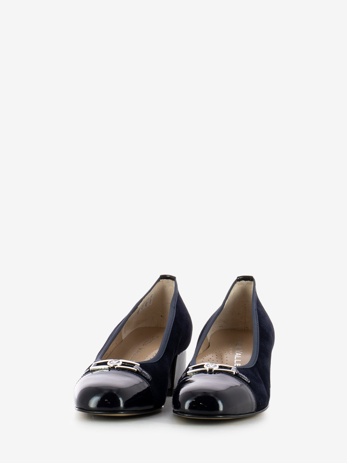 Décolleté in suede con tacco grosso blu