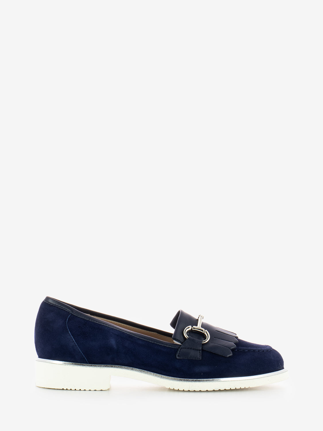 Mocassini in camoscio con frange blu