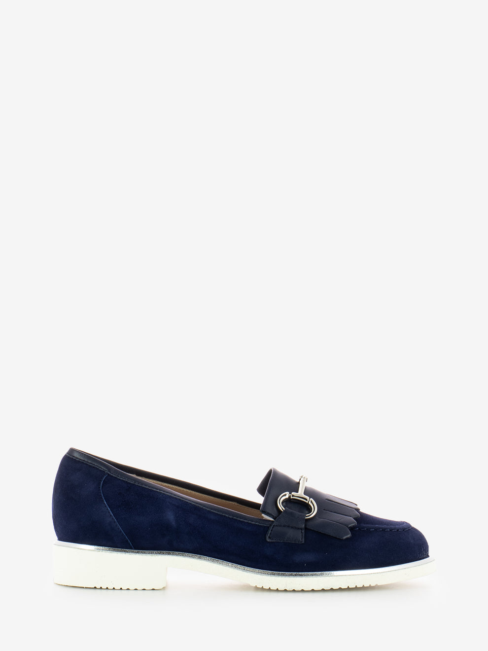 Mocassini in camoscio con frange blu