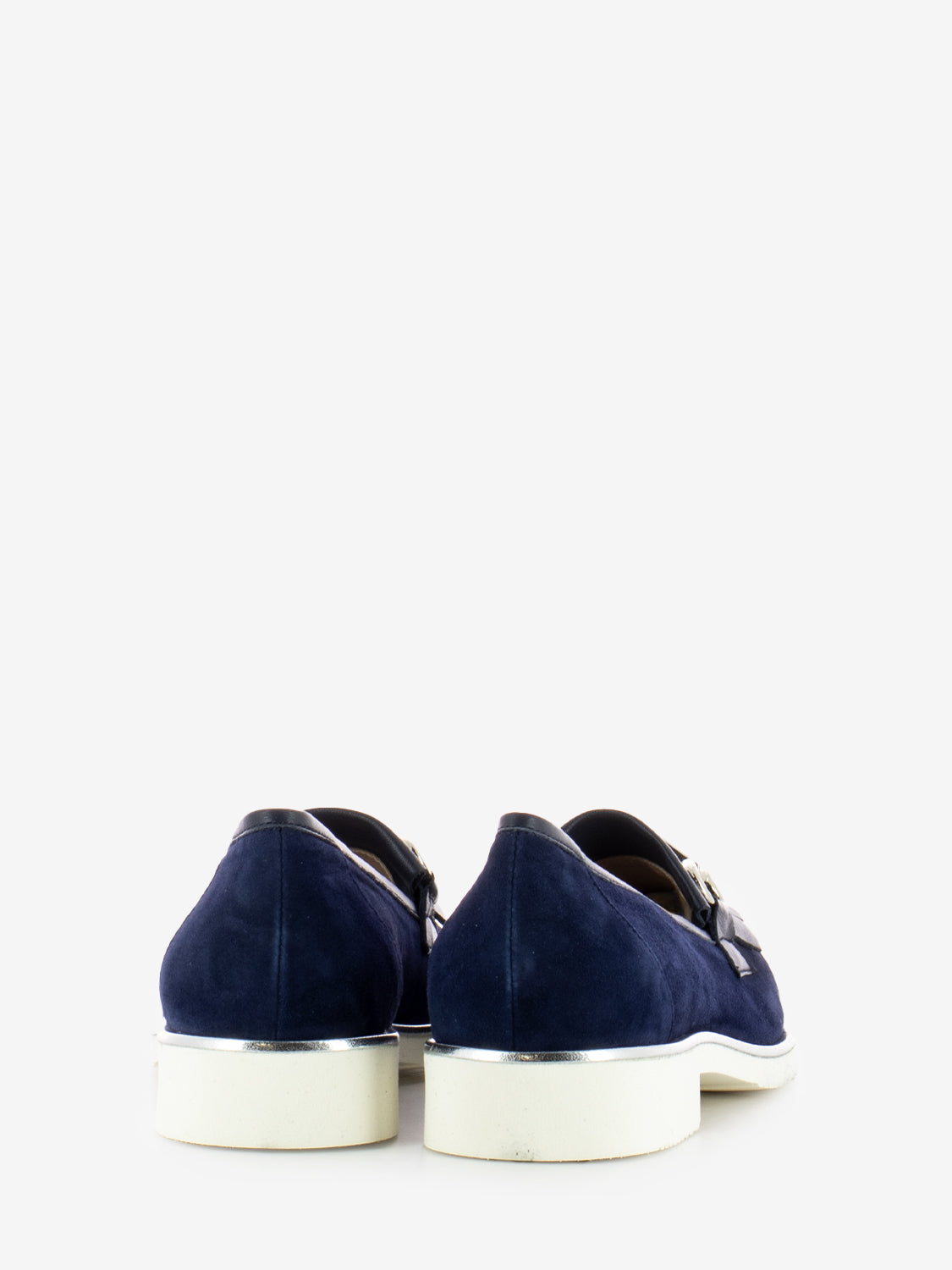 Mocassini in camoscio con frange blu