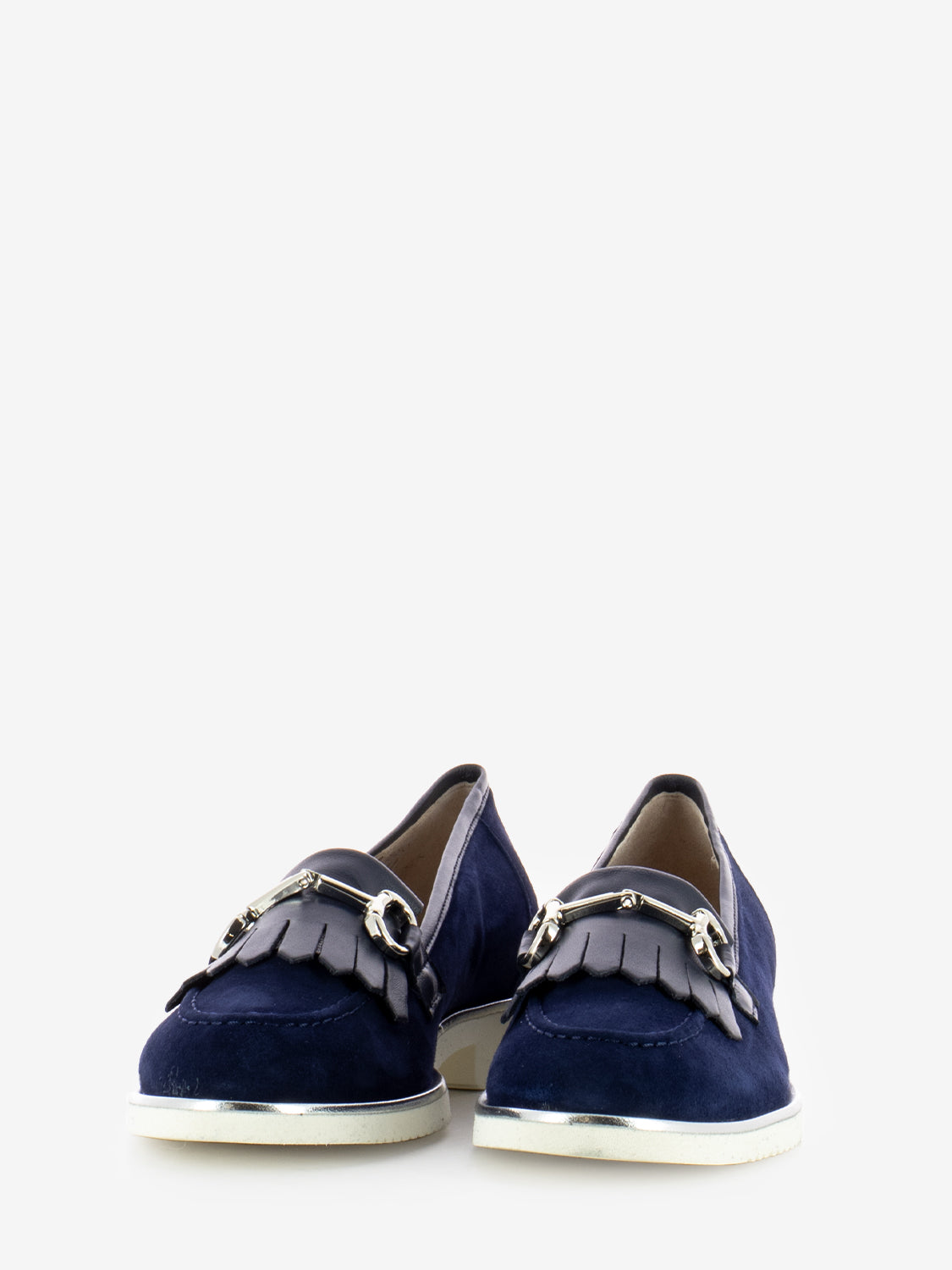 Mocassini in camoscio con frange blu