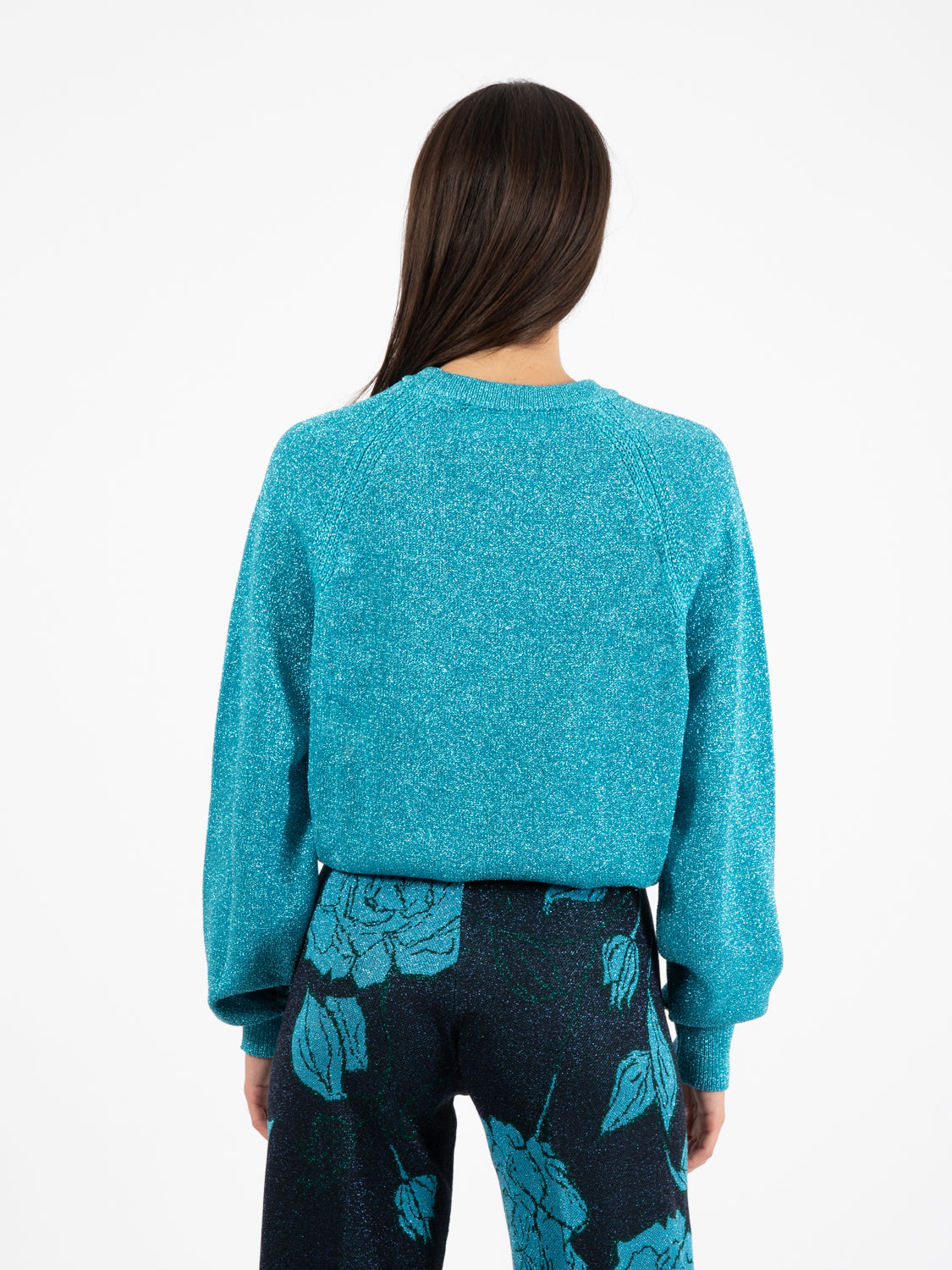 Maglia cut-out girocollo in lurex delfino
