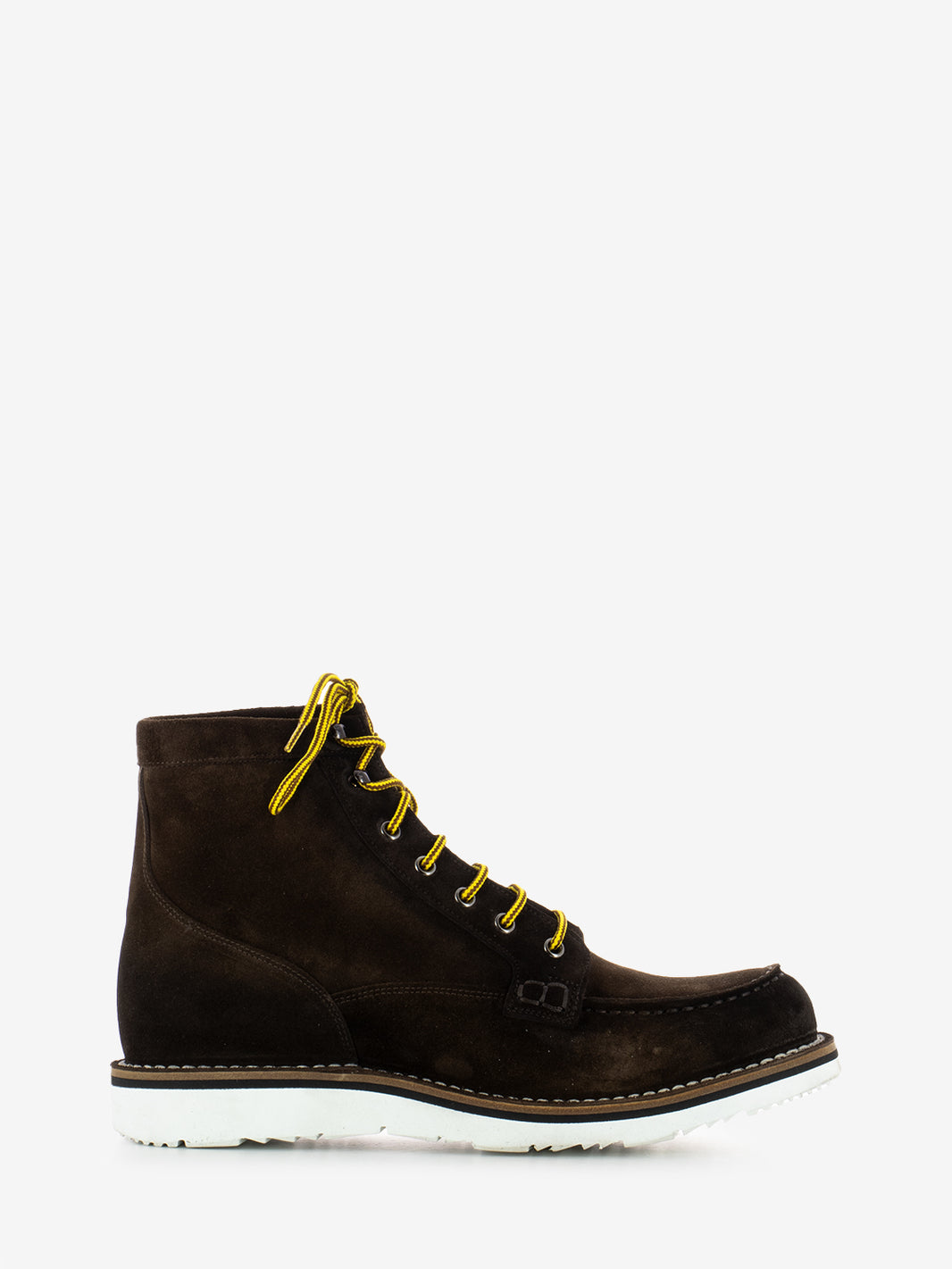 Brown suede moc toe leather ankle boot
