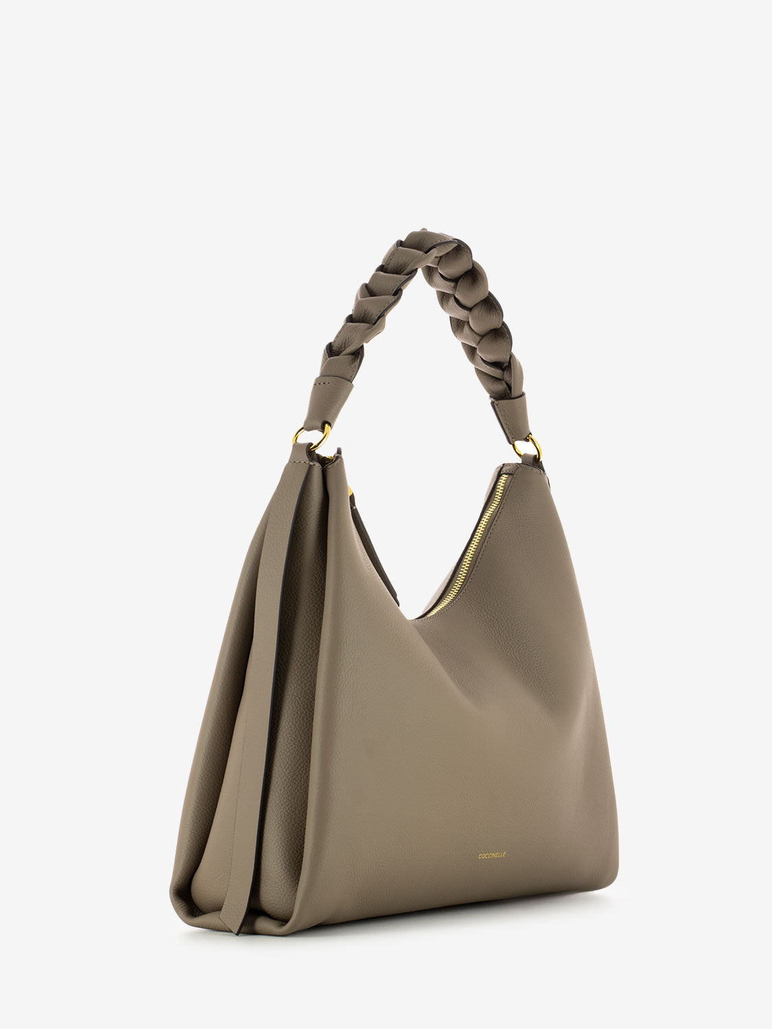 Borsa a spalla in pelle manico treccia marrone