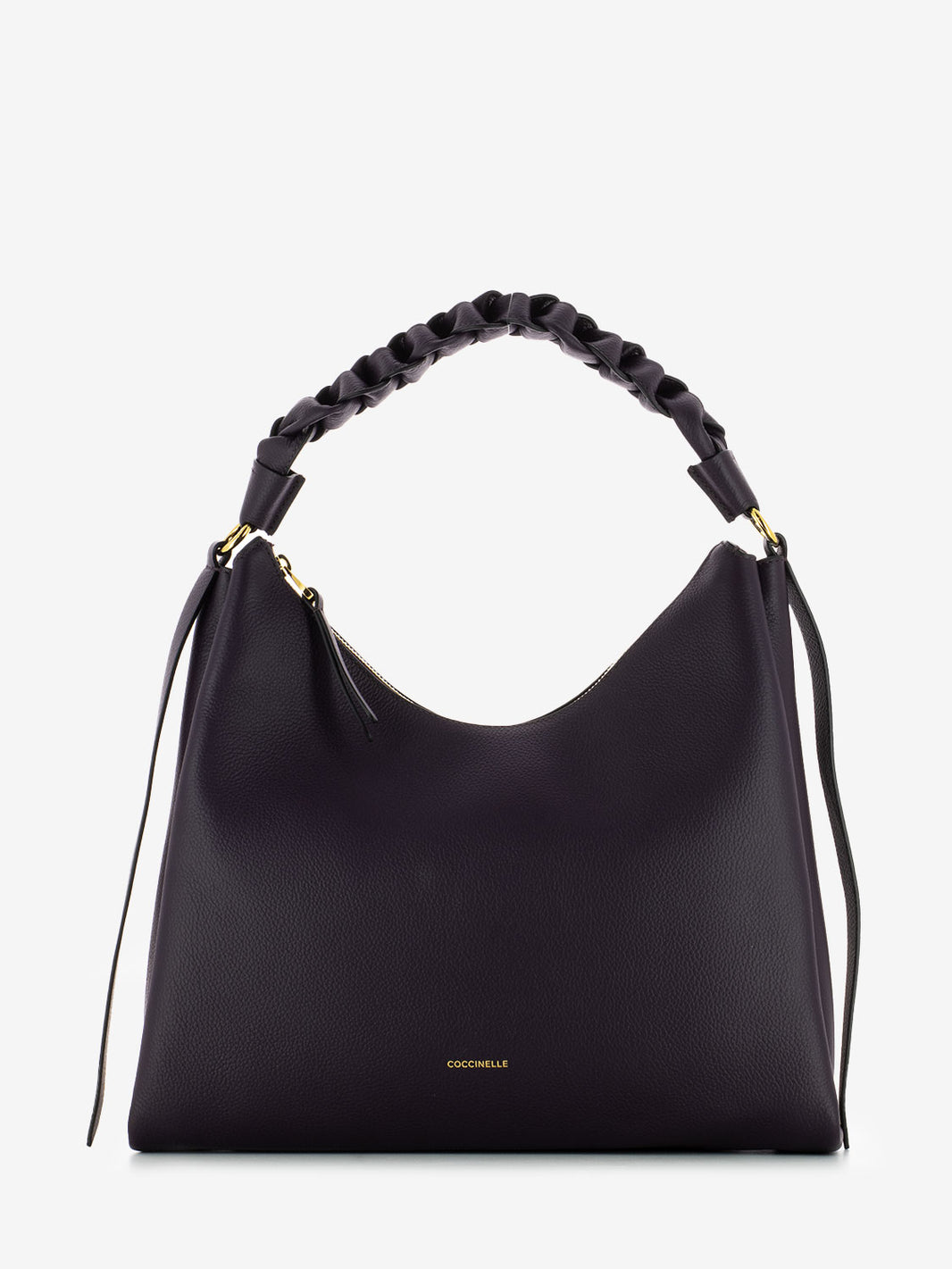 Borsa a spalla in pelle manico treccia prune / ribes