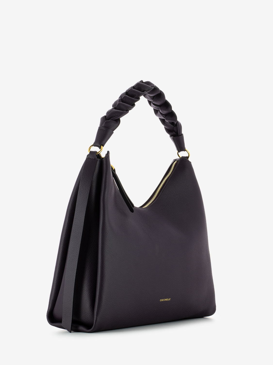 Borsa a spalla in pelle manico treccia prune / ribes