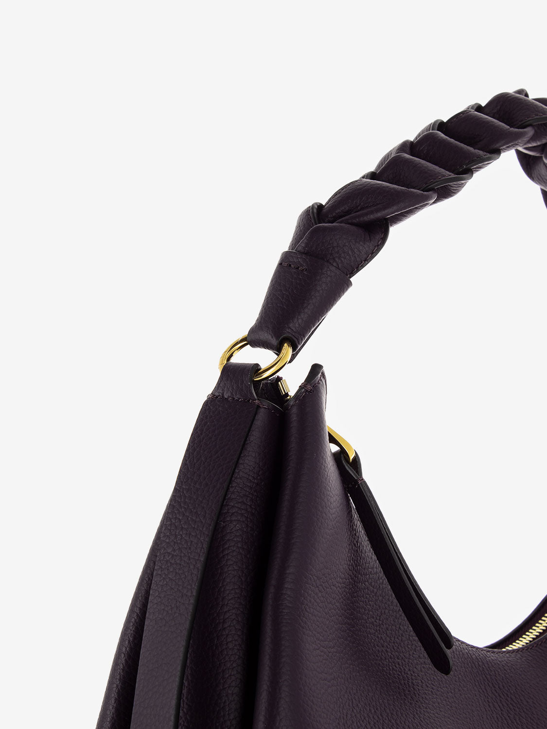 Borsa a spalla in pelle manico treccia prune / ribes