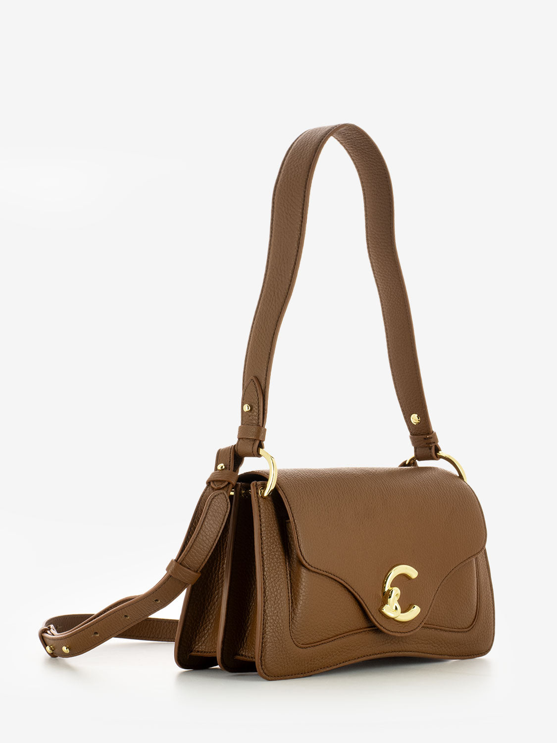 Borsa a spalla in pelle martellata cognac